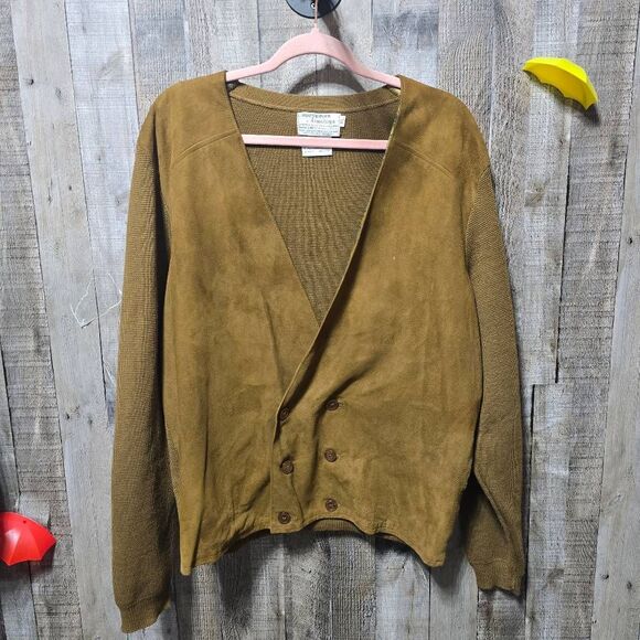 Suede Over by Himalaya Campus Suede Leather and Wool Knit Blazer Jacket Men XL - Picture 1 of 4